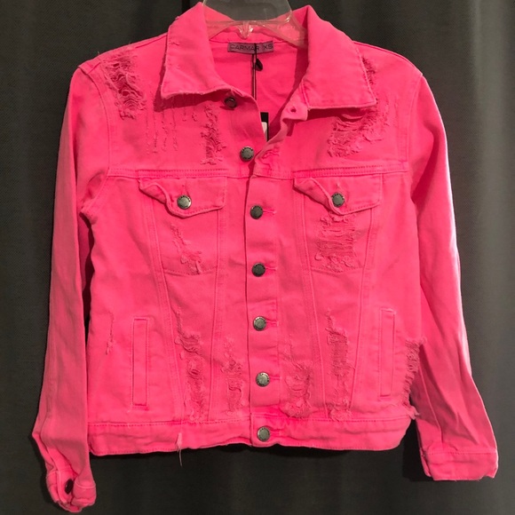 bright pink denim jacket
